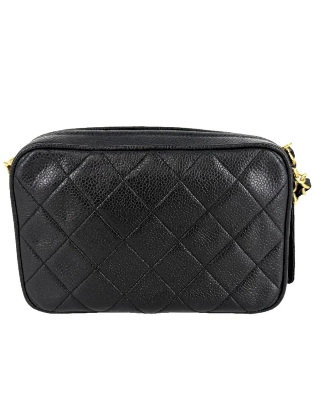Chanel Shoulder Bag Quilted CC Logo Chain Crossbody Caviar Leather Black Gold